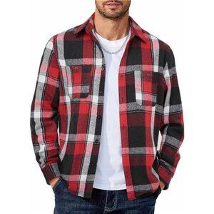 Men's Flannel Shirts Long Sleeve Plaid Red Black